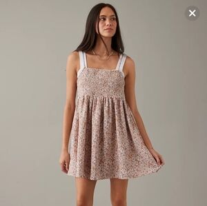 American Eagle Smocked Cami Mini Dress in Brown Daisy XS